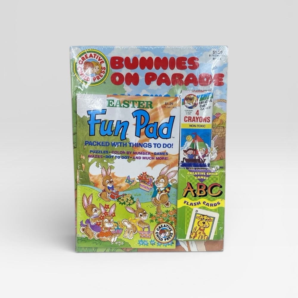 Vtg Easter Coloring Books Fun Pad Crayons & Card Game Creative Child Press -Read